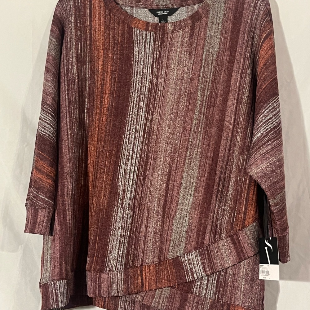 NWT Simply Vera Vera Wang Burgundy and Gray Knit Top